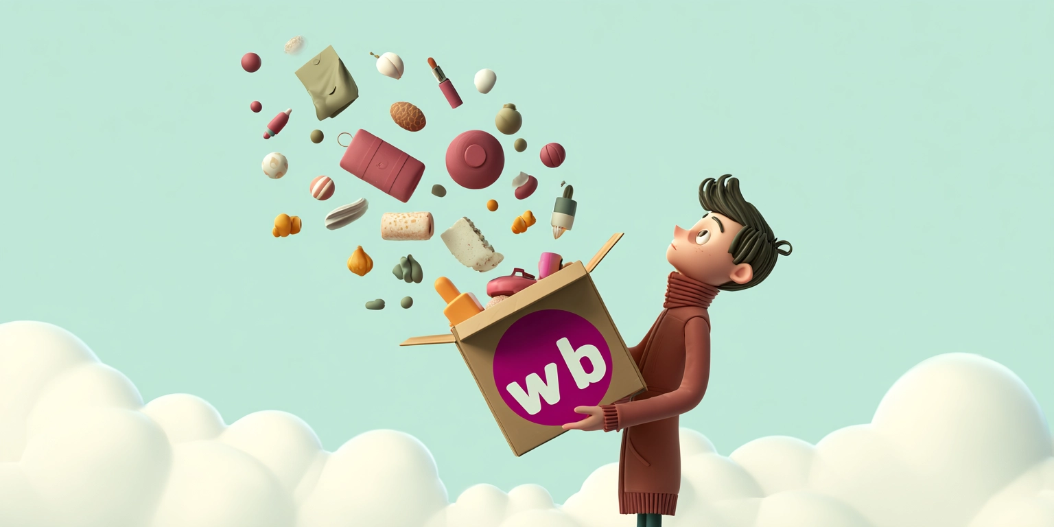 Коробка с товарами и надписью WB