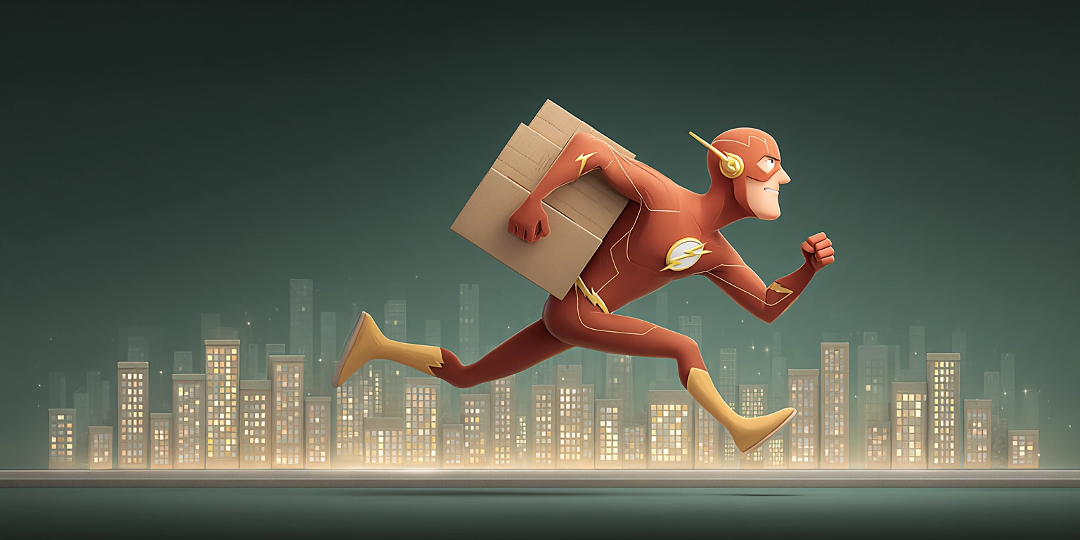 Флэш бежит с коробкой в руках