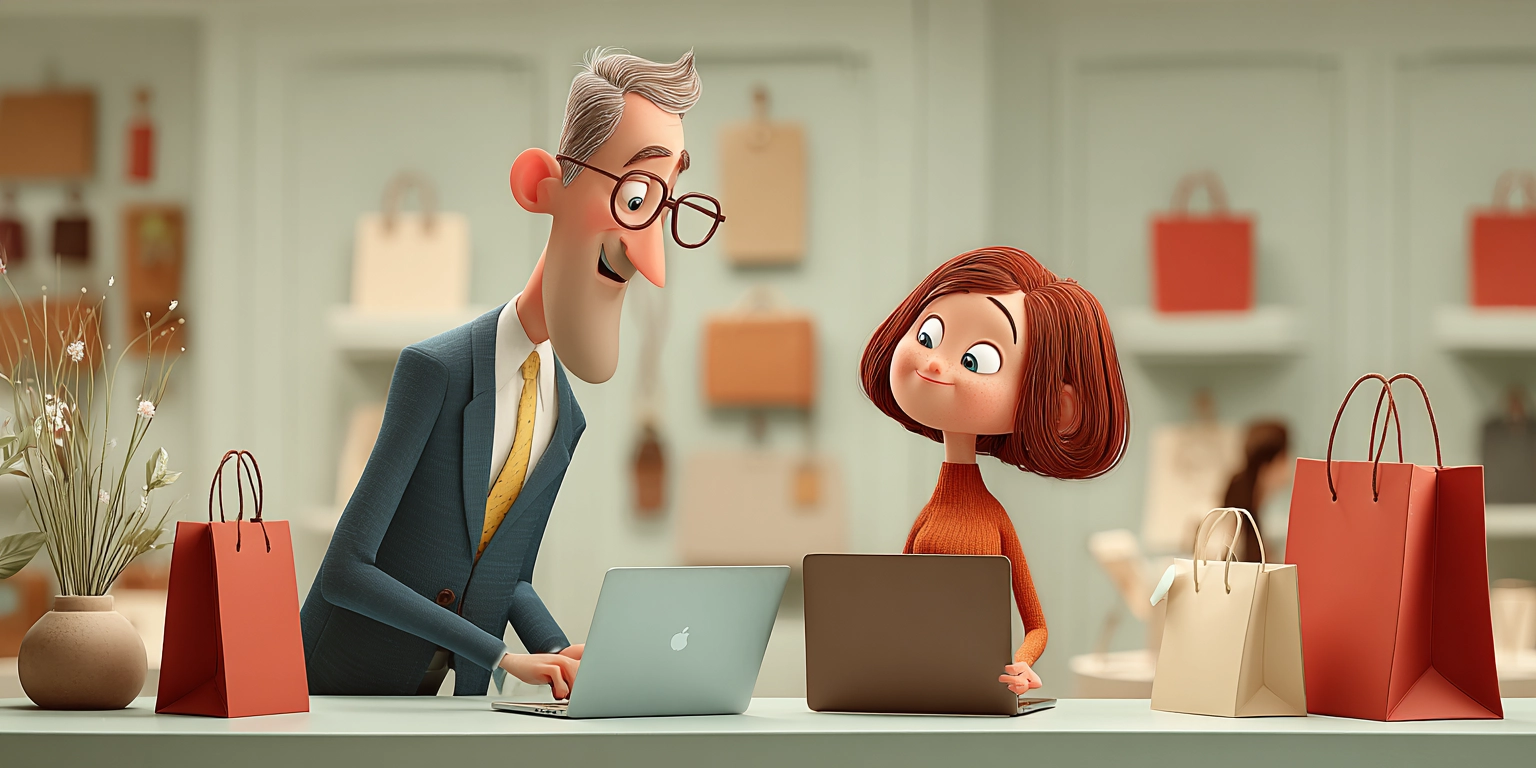 Покупатель выбирает ноутбук с менеджером