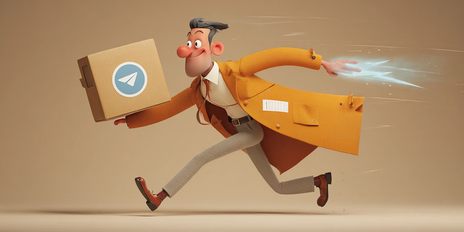 Человек бежит с коробкой данных Telegram