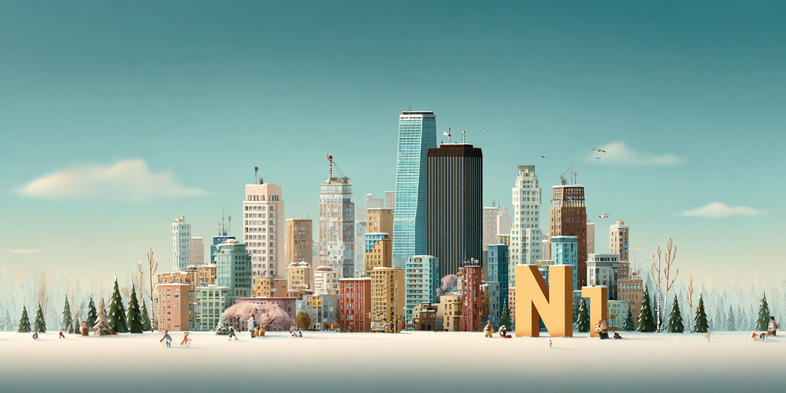 Новостройки и небоскрёбы в городе зимой