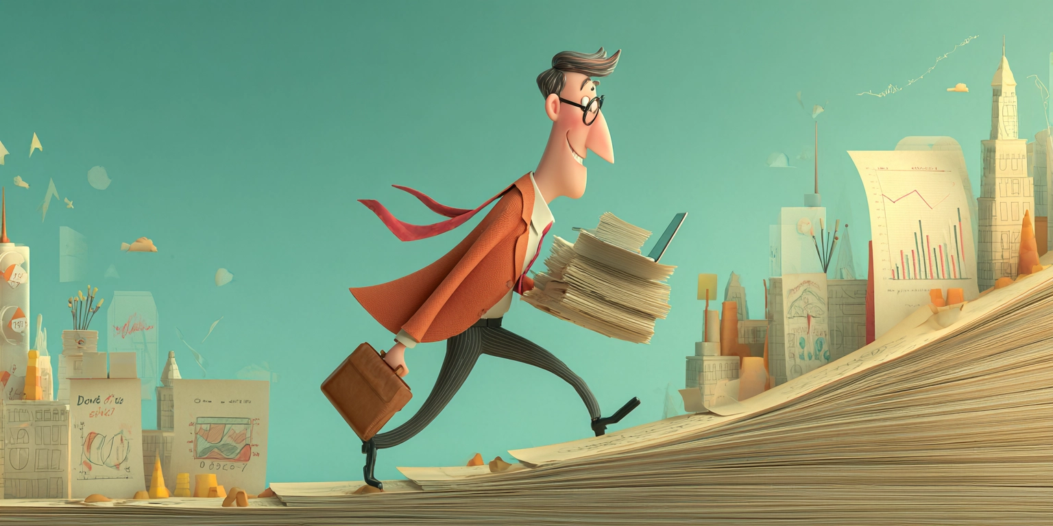 Человек идёт по лестнице с ноутбуком