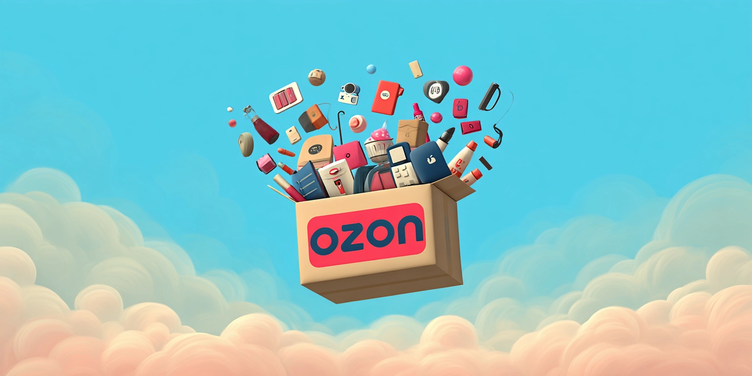 Коробка с товарами и надписью Ozon