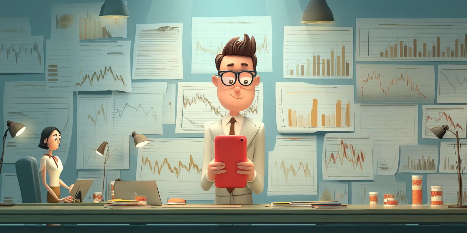 Мужчина с мобильным телефоном на фоне дашбордов